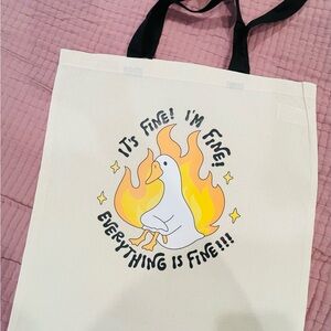 Canvas Tote Bag with Duck Print - Cream
